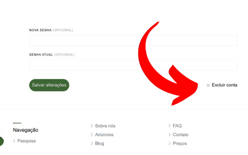 Exemplo Excluir Conta no Site Properto